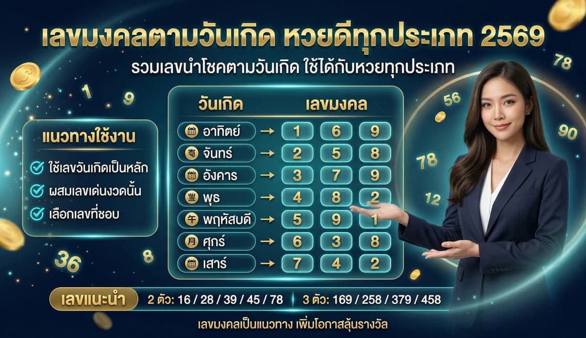 เลขมงคลตามวันเกิด หวยดีทุกประเภท 2569